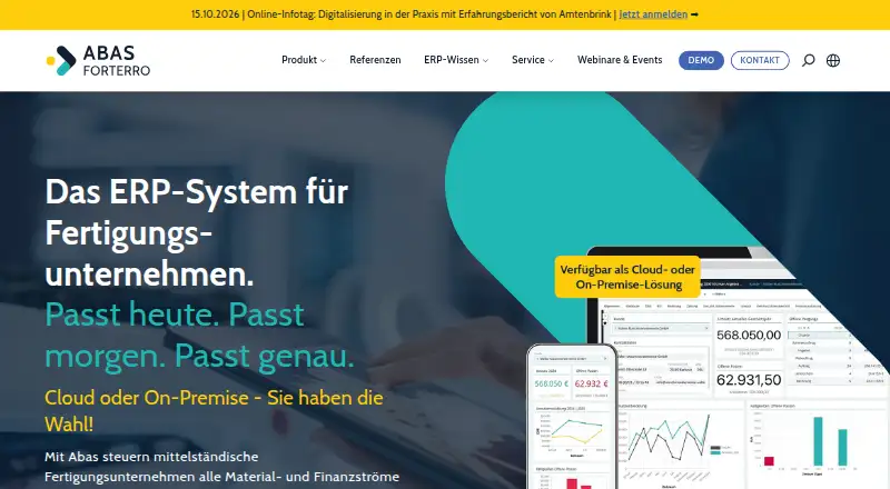 The abas ERP homepage