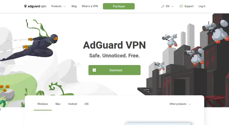 The AdGuard VPN homepage