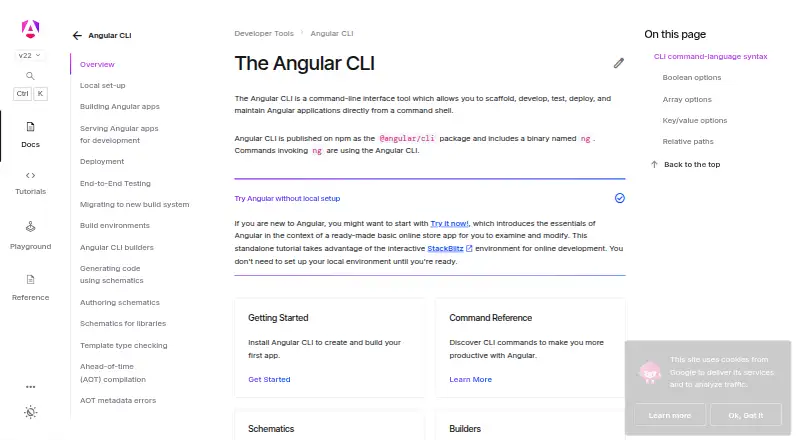 The Angular CLI homepage
