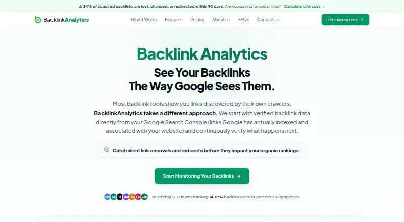 The Backlink Analytics homepage