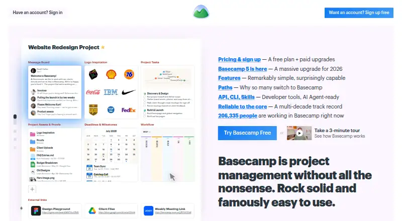 The Basecamp homepage
