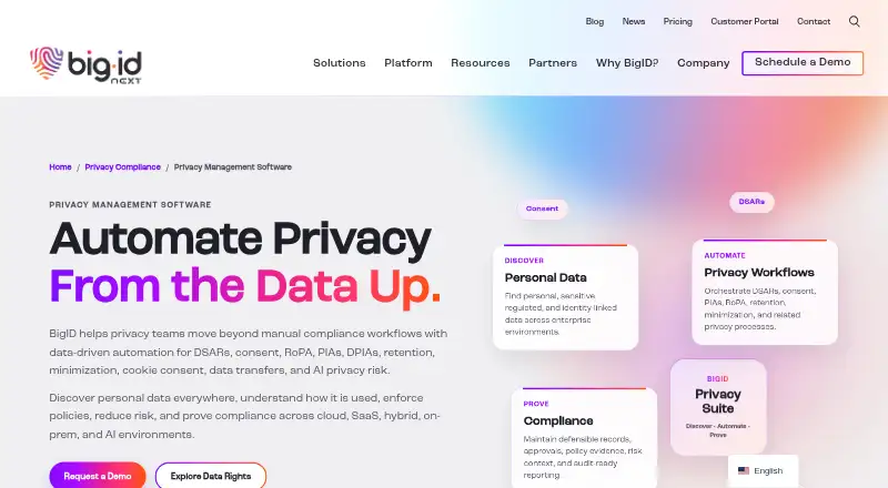 The BigID Privacy Suite homepage