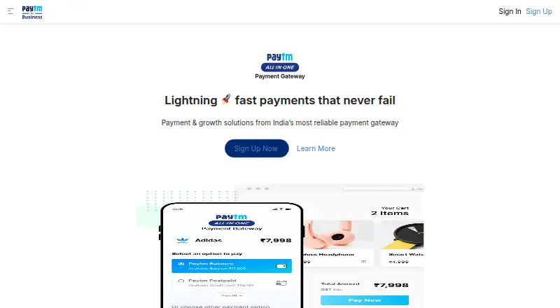 The Paytm Payment Gateway homepage