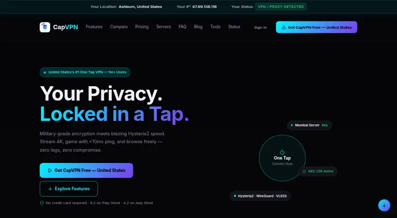 The Cap VPN homepage