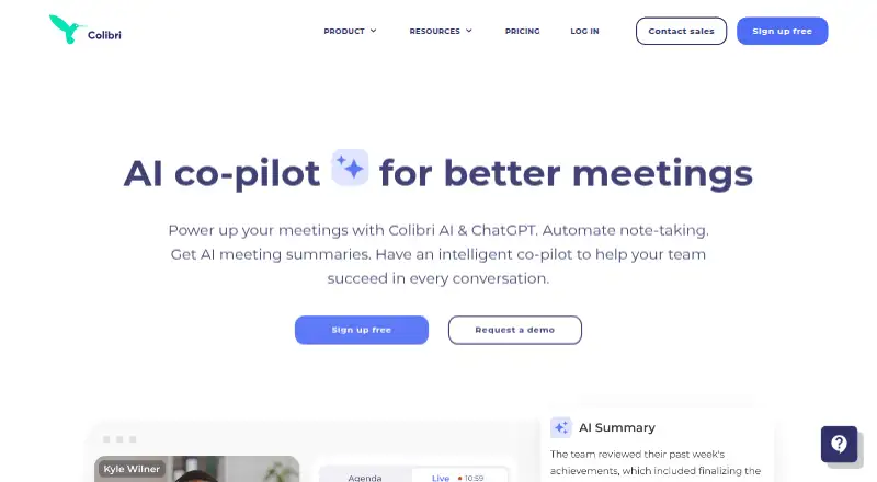 The Colibri.ai homepage