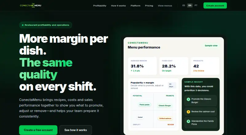 The ConectaMenu homepage