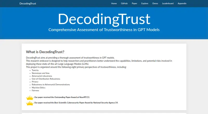 The DecodingTrust homepage