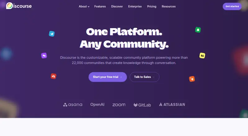 The Discourse homepage