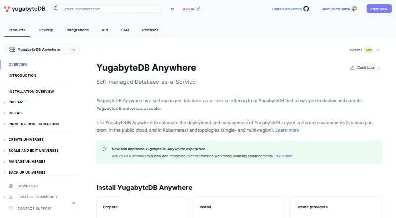 The YugabyteDB Anywhere homepage