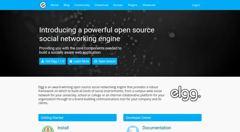 The Elgg homepage