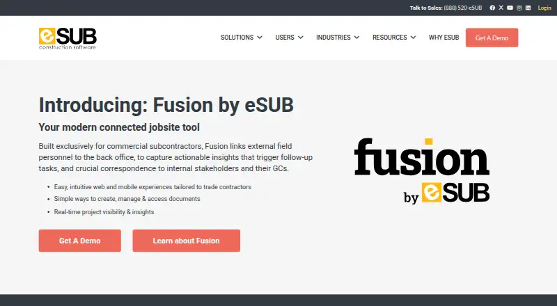 The eSUB Cloud homepage