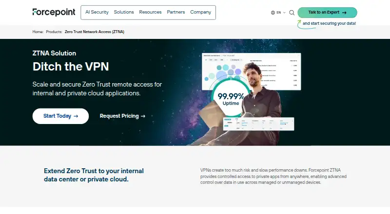 The Forcepoint ZTNA homepage