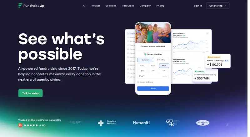 The Fundraise Up homepage