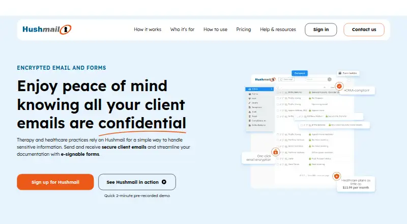 The Hushmail homepage