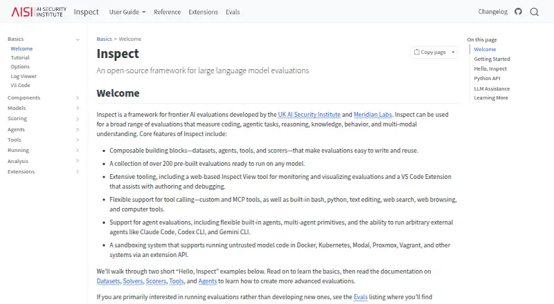 The Inspect AI homepage