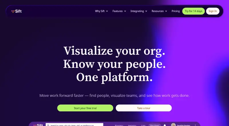 The Sift homepage
