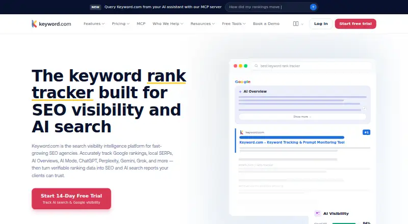 The Keyword.com homepage