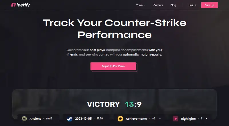 The Leetify homepage
