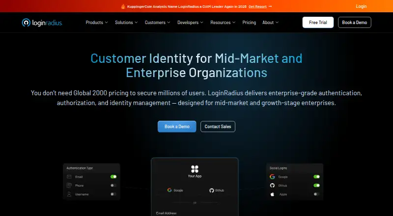 The LoginRadius homepage
