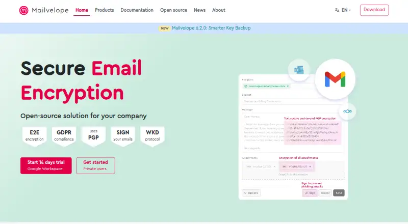 The Mailvelope homepage