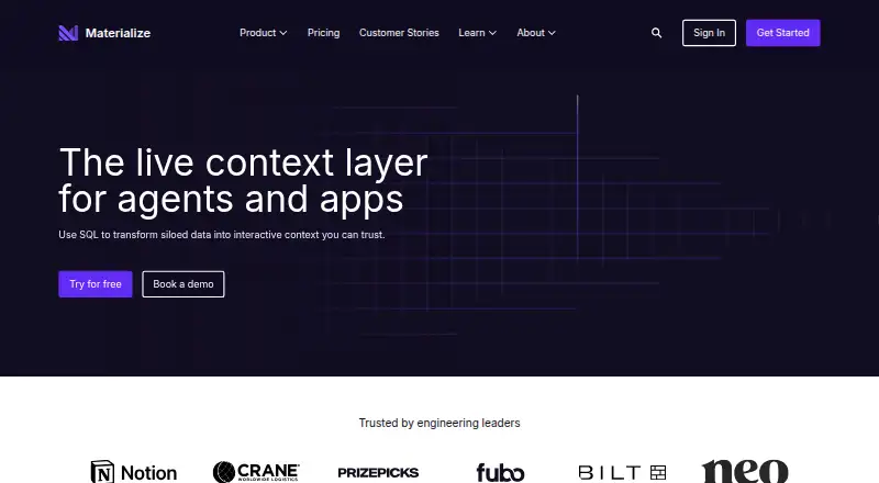 The Materialize homepage
