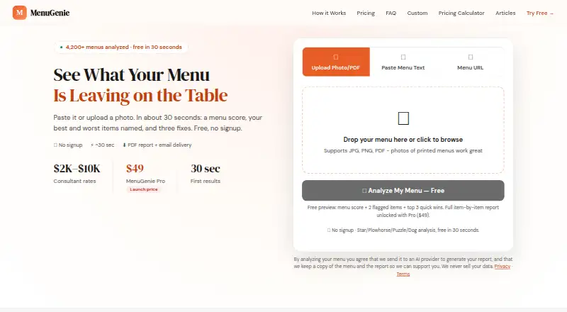 The MenuGenie homepage