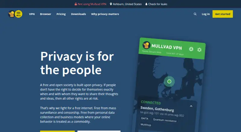The Mullvad VPN homepage