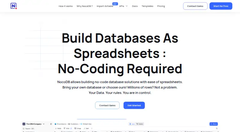 The NocoDB homepage