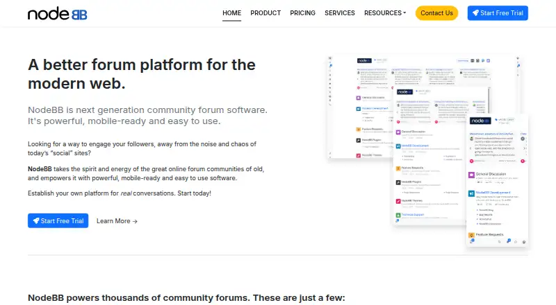 The NodeBB homepage