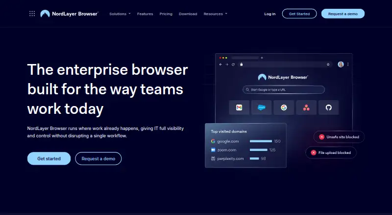 The NordLayer Browser homepage