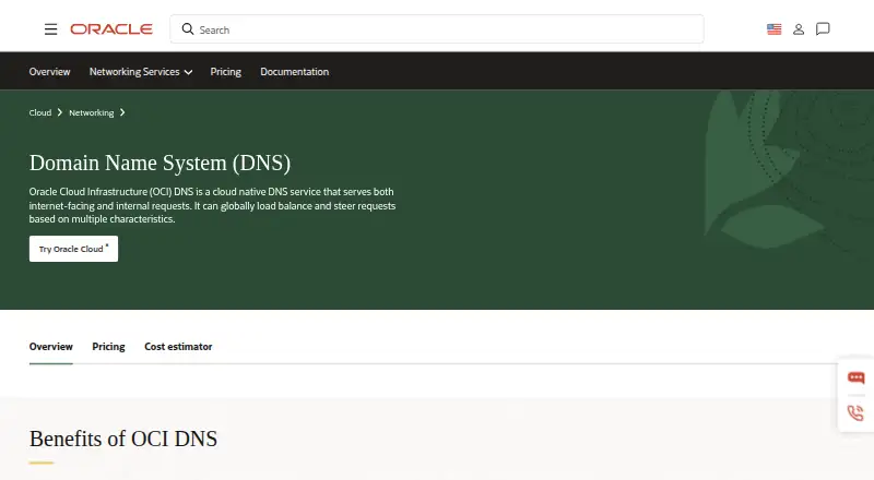 The Oracle Cloud Infrastructure DNS homepage