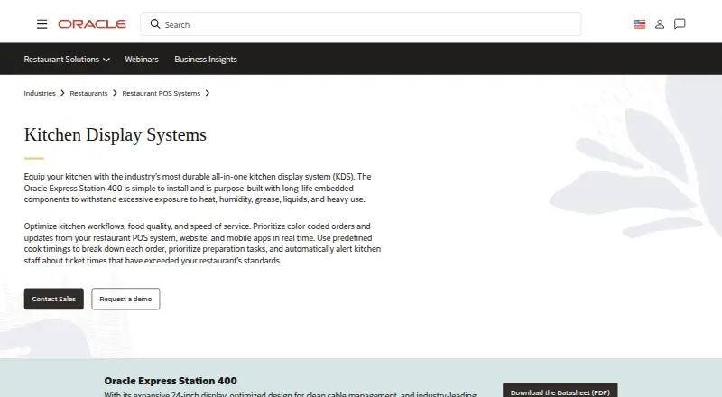 The Oracle MICROS Simphony KDS homepage