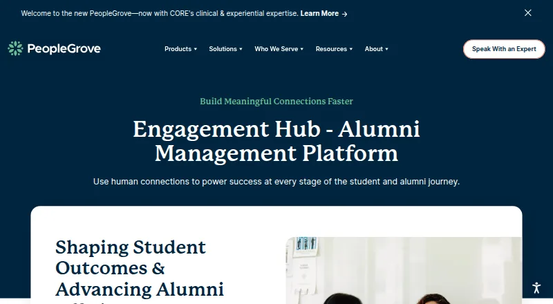 The PeopleGrove Engagement Hub homepage