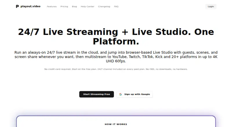 The playout.video homepage