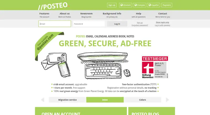 The Posteo homepage