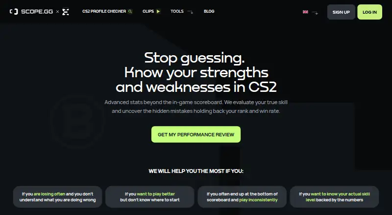 The Scope.gg homepage