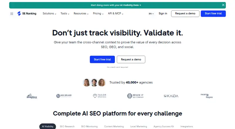 The SE Ranking homepage