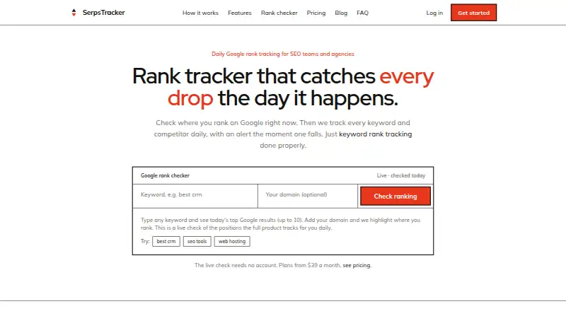 The Serpstracker homepage