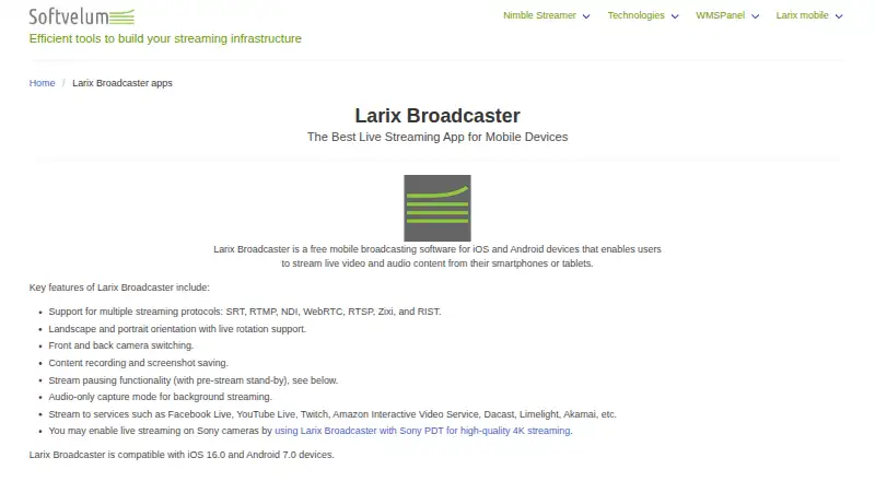 The Larix Broadcaster homepage