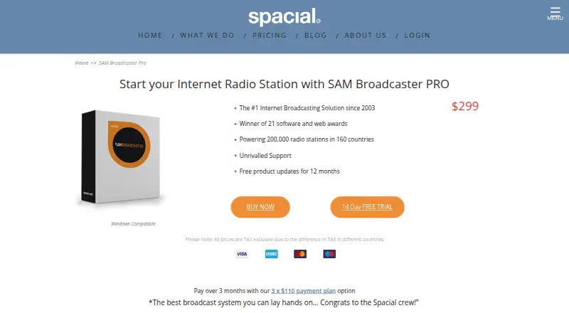 The SAM Broadcaster Pro homepage