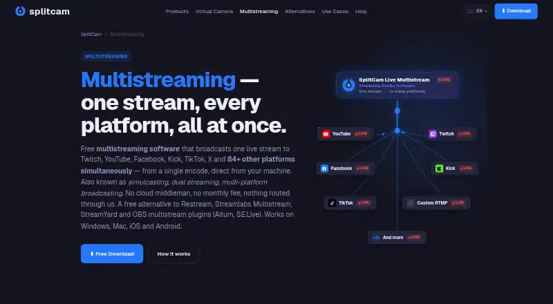 The SplitCam Multistream homepage