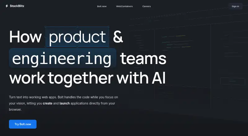 The StackBlitz homepage