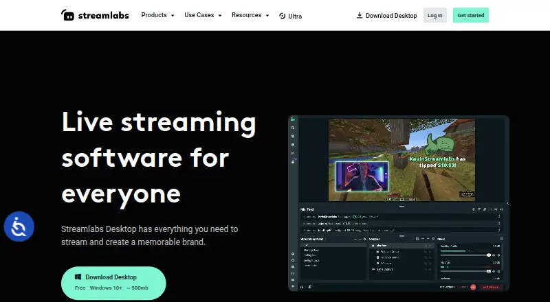 The Streamlabs Desktop homepage