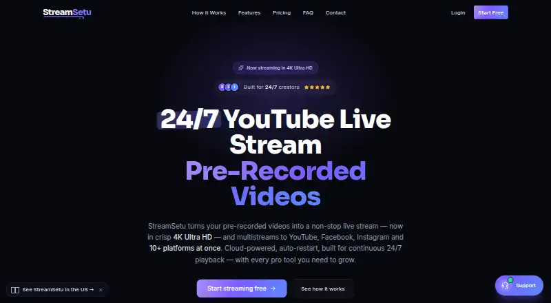 The StreamSetu homepage