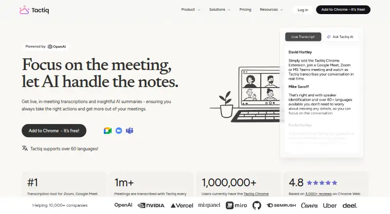 The Tactiq homepage