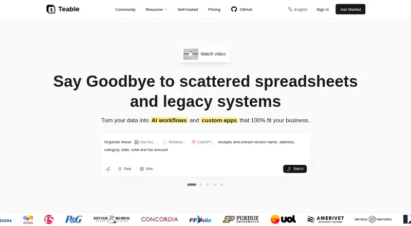 The Teable homepage