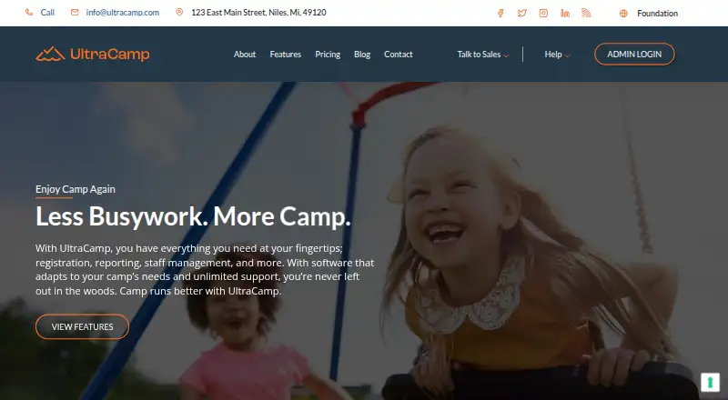 The UltraCamp homepage