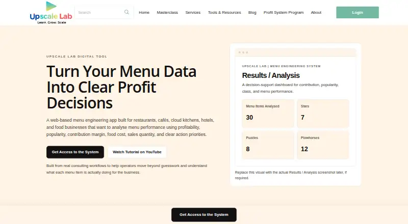 The Menu Engineering System homepage