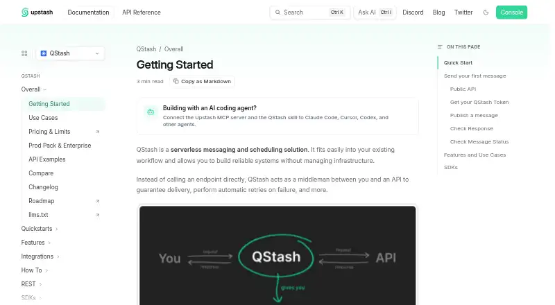 The Upstash QStash homepage