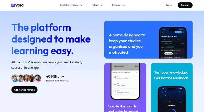 The Vaia homepage